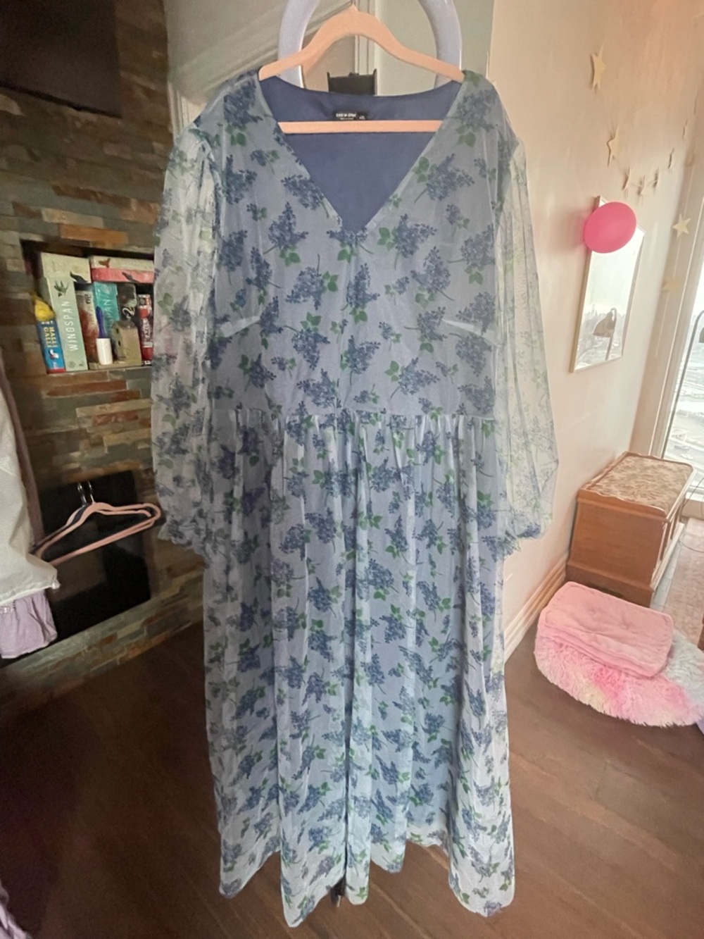 Blue Floral V-Neck Tiered Maxi Dress
